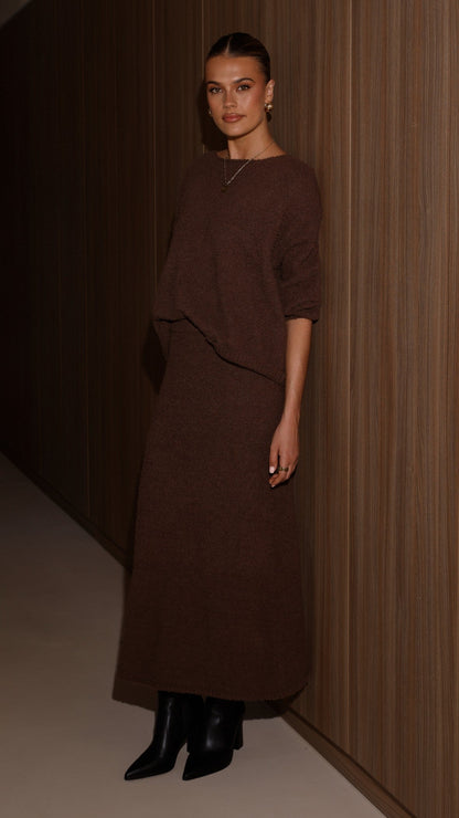 Cohen Knit Midi Skirt - Chocolate