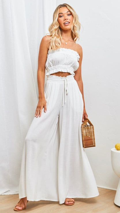 Avery Wide Leg Pants - White