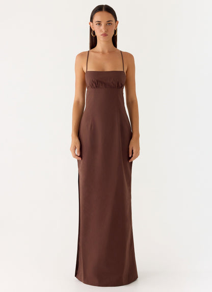 Off The Table Linen Maxi Dress - Chocolate