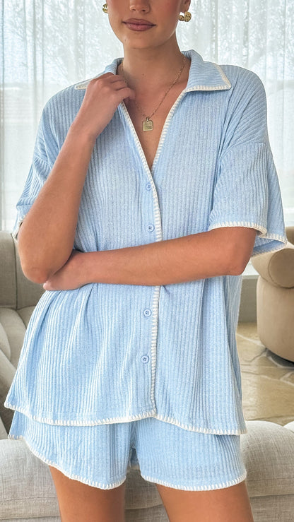 Eden Knit Top and Shorts Set - Blue